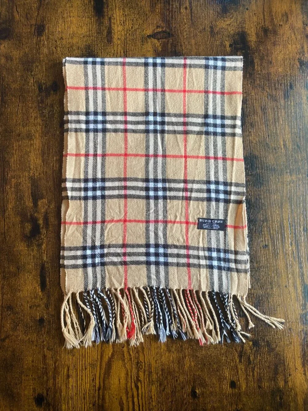 Burberry 100% Cashmere Nova Check Plaid Fringe Scarf England